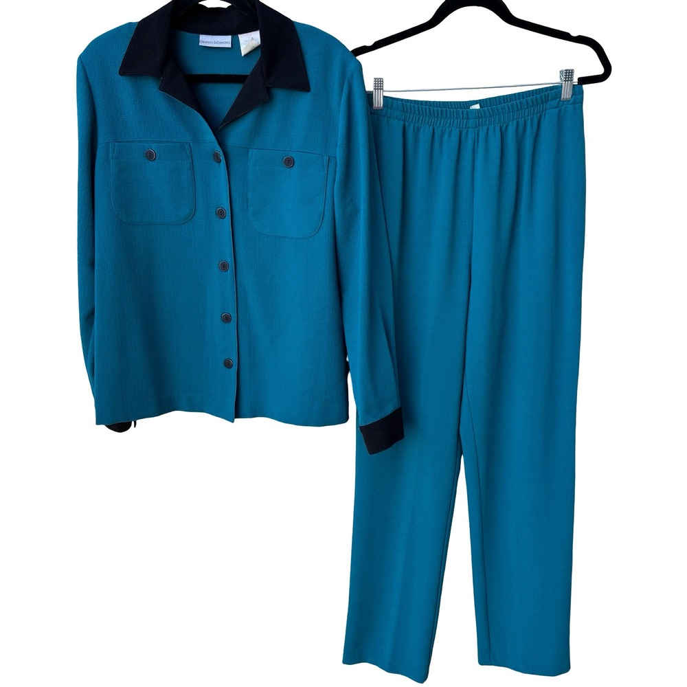 Drapers & Damons Coastal Grandmother Shirt Pant Set Grandmacore Teal Womens M